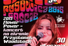 Plakat wydarzenia: DKF Kinochłon gra dla WOŚP Ania Rusowicz „Flower Power” - koncert na ekranie, który odbędzie się 30 stycznia 2022 o godz.17:00 w sali widowiskowej MDK, na plakacie kobieta z mikrofonem