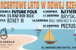 Plakat wydarzeń "Nowa Szekla" przedstawiający terminy oraz nazwy zespołów